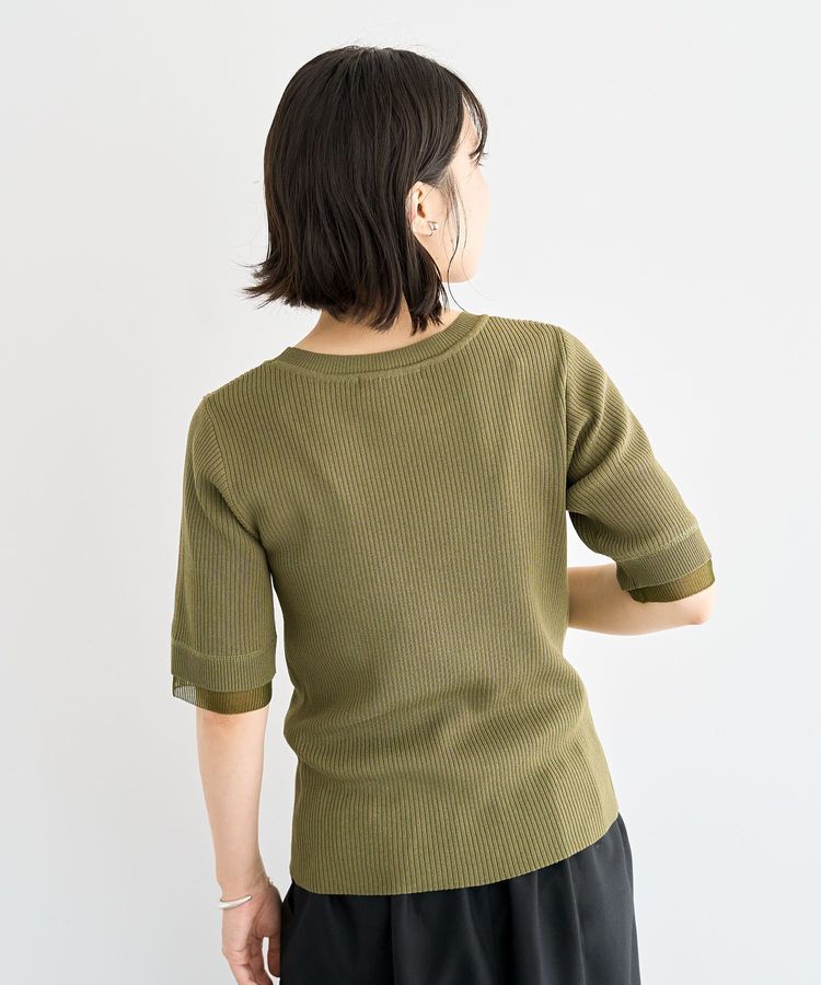 Green Parks「袖レイヤー5分袖ニットプルオーバー」|ニット・セーター|
