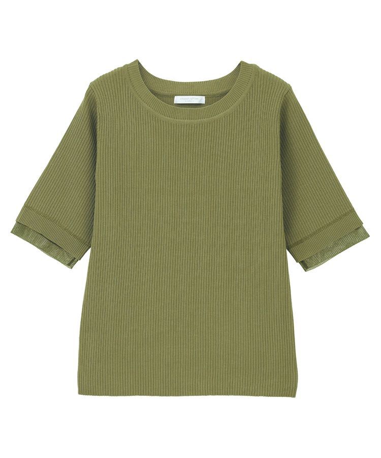 Green Parks「袖レイヤー5分袖ニットプルオーバー」|ニット・セーター|