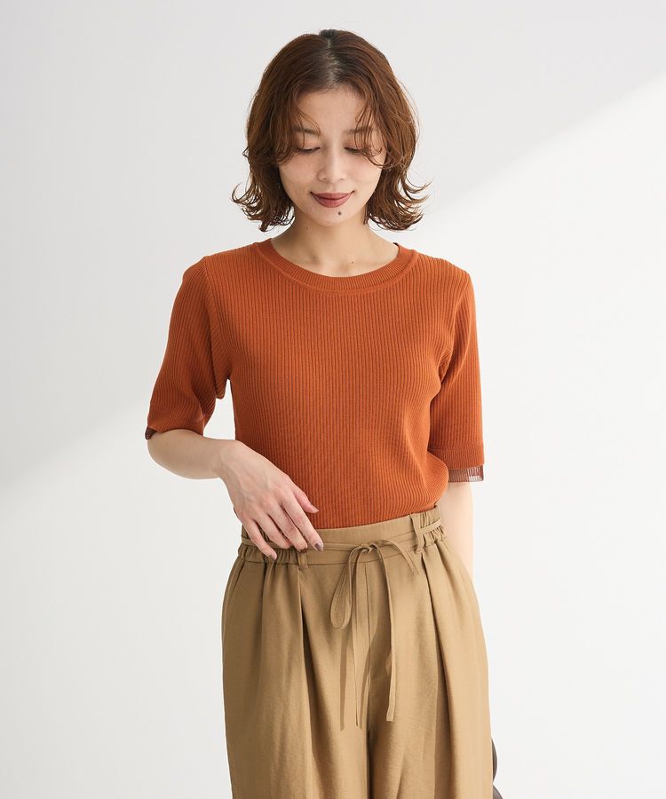 Green Parks「袖レイヤー5分袖ニットプルオーバー」|ニット・セーター|