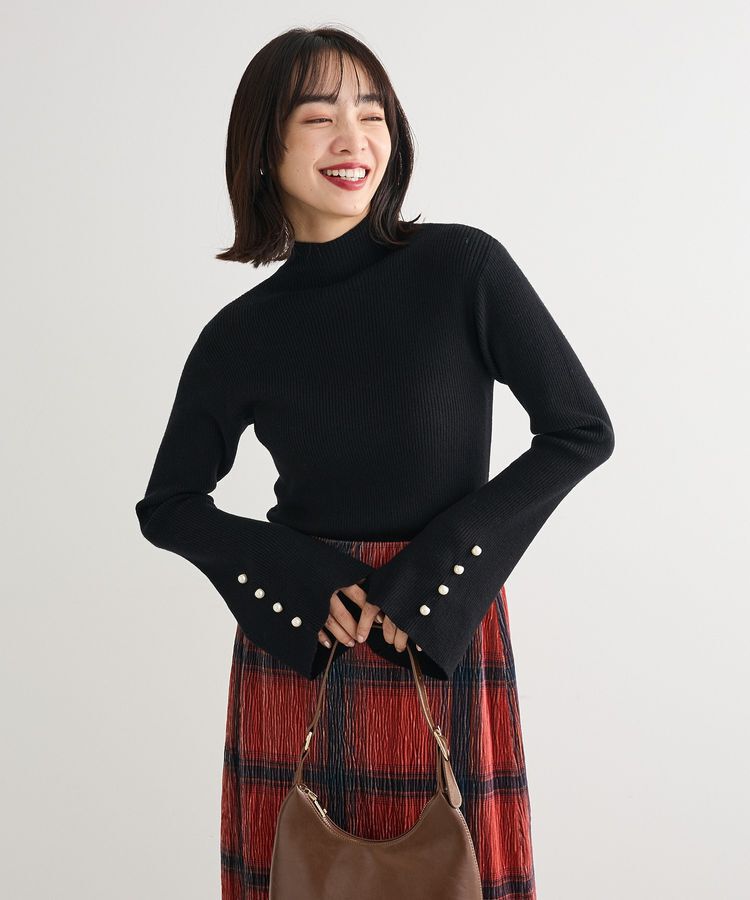 Green Parks「・swing by 袖パールボタンフレアリブニット」|ニット・セーター|