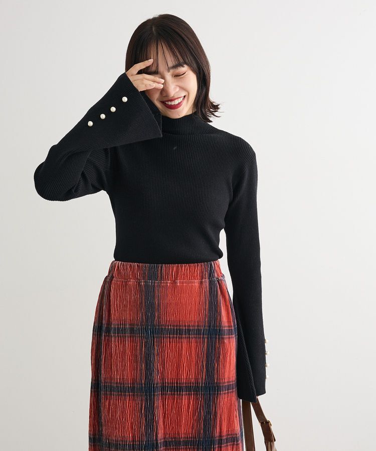 Green Parks「・swing by 袖パールボタンフレアリブニット」|ニット・セーター|