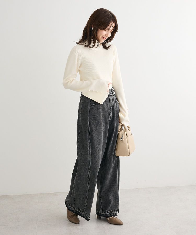 Green Parks「・swing by 袖パールボタンフレアリブニット」|ニット・セーター|