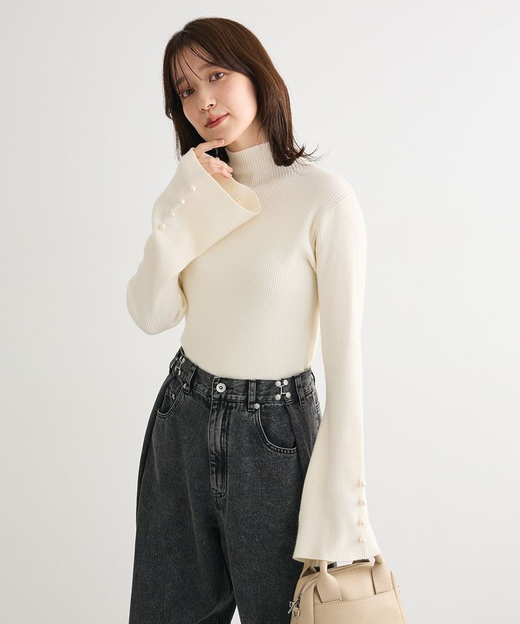 Green Parks「・swing by 袖パールボタンフレアリブニット」|ニット・セーター|