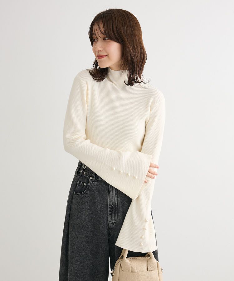 Green Parks「・swing by 袖パールボタンフレアリブニット」|ニット・セーター|