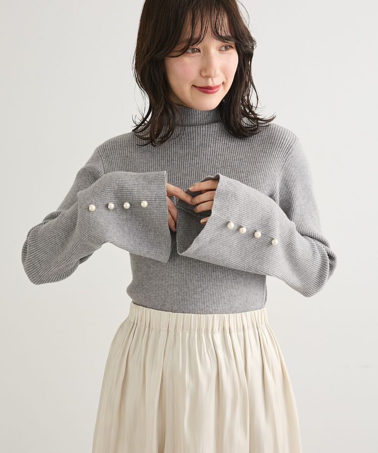 Green Parks「・swing by 袖パールボタンフレアリブニット」|ニット・セーター|