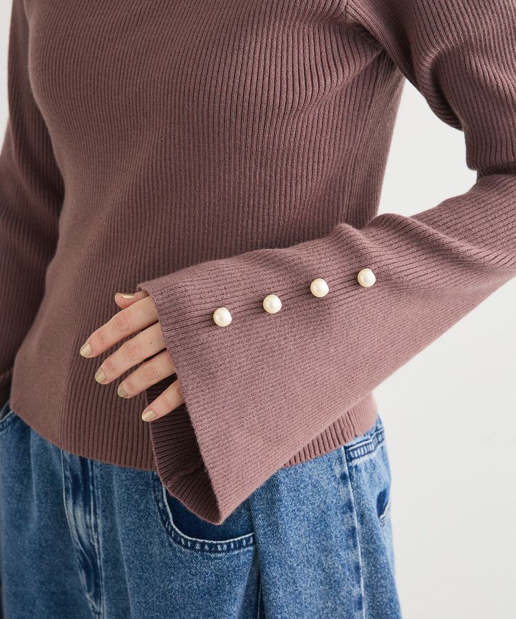 Green Parks「・swing by 袖パールボタンフレアリブニット」|ニット・セーター|