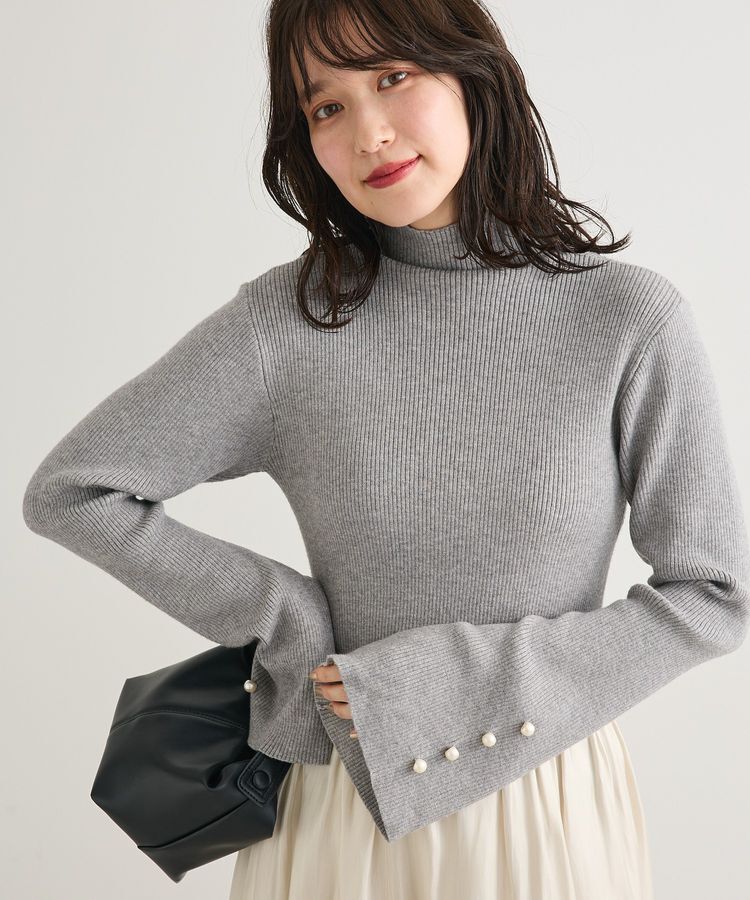 Green Parks「・swing by 袖パールボタンフレアリブニット」|ニット・セーター|