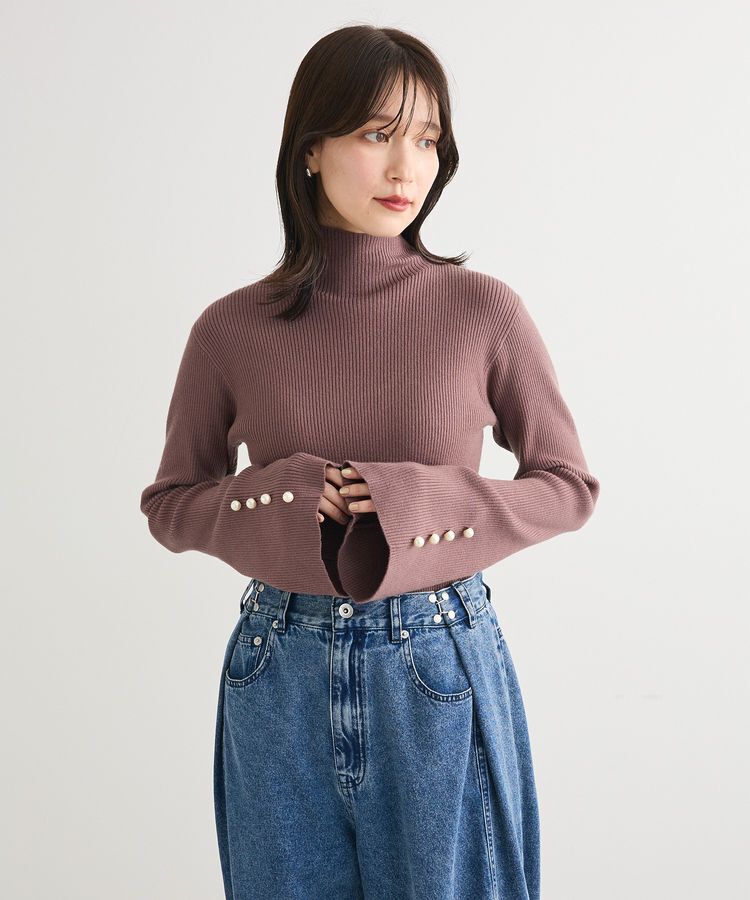 Green Parks「・swing by 袖パールボタンフレアリブニット」|ニット・セーター|Mocha