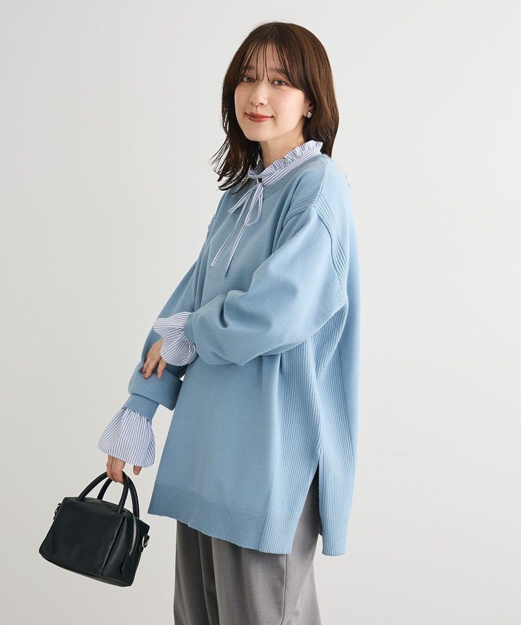 Green Parks「もちやわサイドリブニットチュニック」|ニット・セーター|Blue