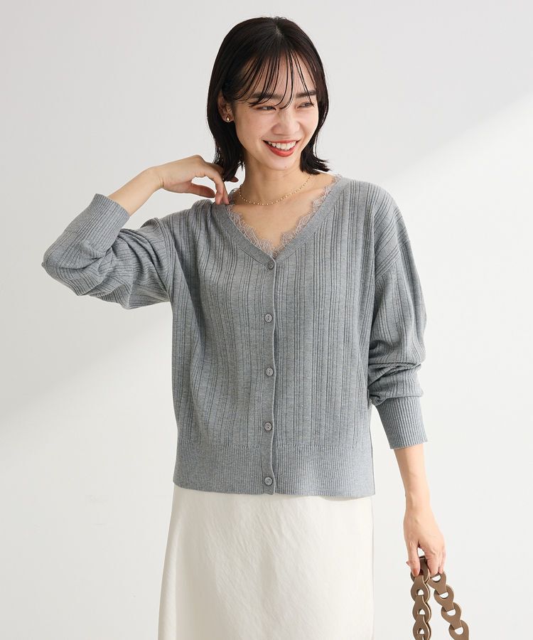 Green Parks「レースドッキングニットカーディガン」|カーディガン|Gray Mixture