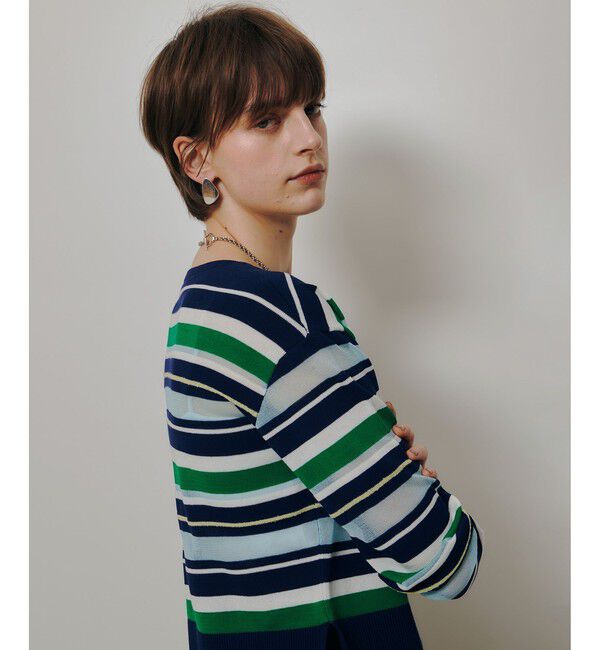 allureville「異素材ＭＩＸマルチボーダープルオーバー」|ニット・セーター|