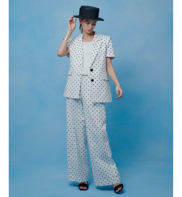 LOULOU WILLOUGHBY「【LOULOU WILLOUGHBY】リネン混ドットハーフスリーブジャケット」|テーラードジャケット|