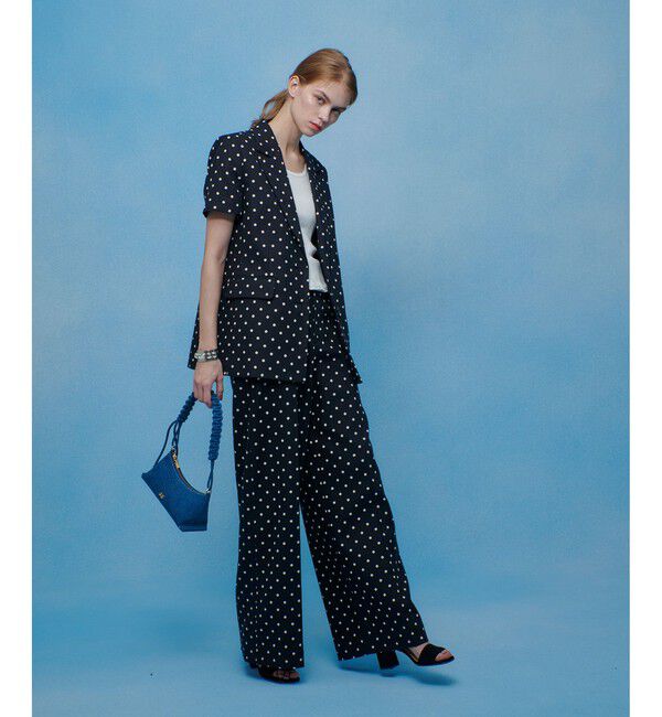 LOULOU WILLOUGHBY「【LOULOU WILLOUGHBY】リネン混ドットハーフスリーブジャケット」|テーラードジャケット|