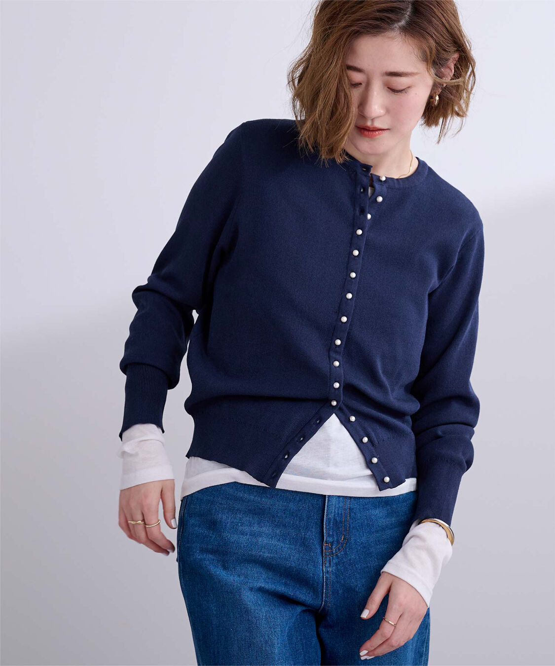 ur's「2wayパール釦ニットカーディガン」|ニット・セーター|ネイビー
