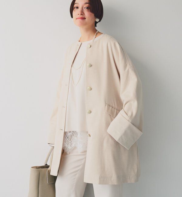  「ノーカラーコート」|その他|ベージュ