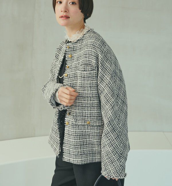  「アソートツィードノーカラージャケット」|テーラードジャケット|