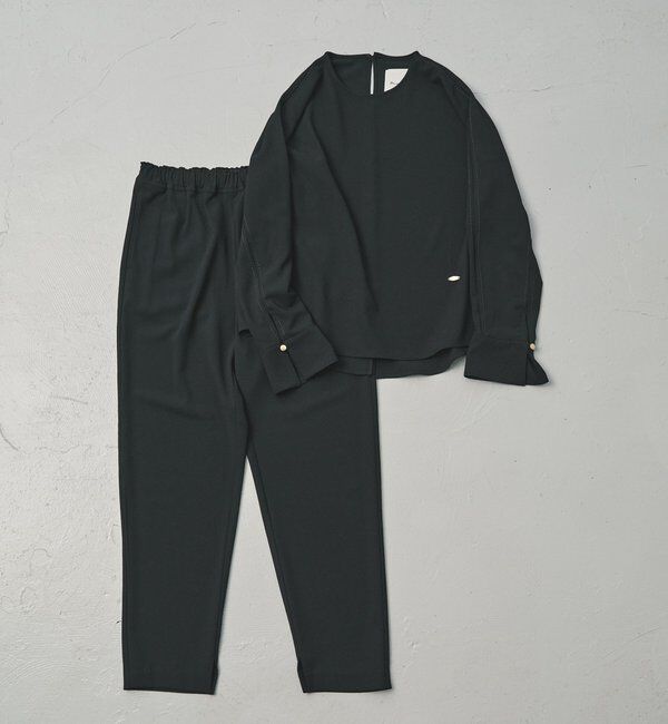  「【Du noir】ハンド風ステッチストレッチジョーゼットプルオーバー」|プルオーバー|