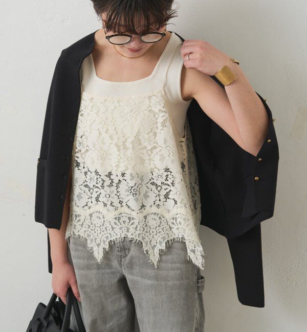  「フラワーモチーフレースキャミ」|キャミソール|