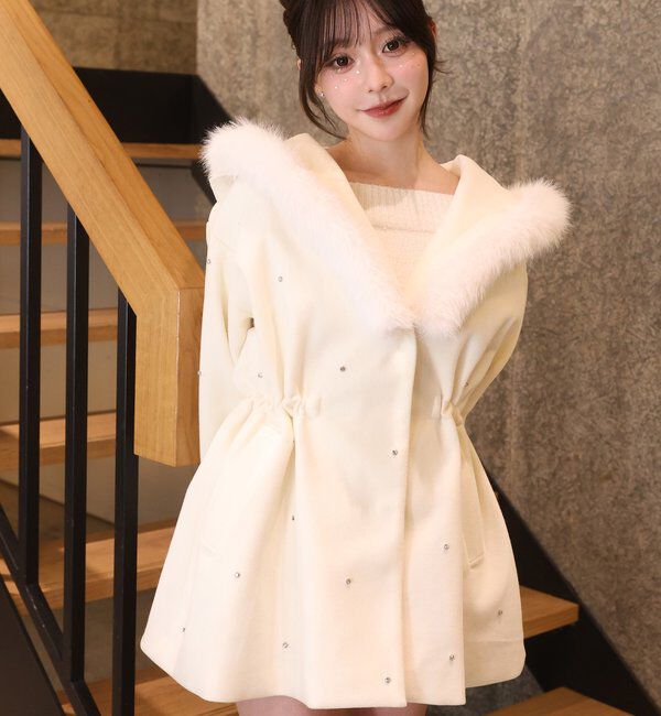 フードフェイクファービジューミドルコート｜ルミネのファッション通販