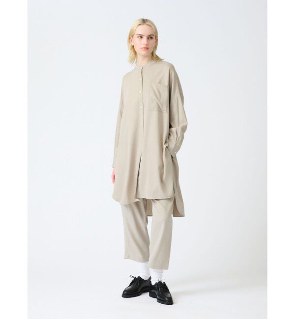 mizuiro ind「mizuiro ind  バンドカラーロングシャツ」|ワンピース|