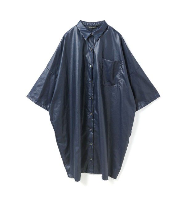 mizuiro ind「mizuiro ind グロッシーワイドハーフスリーブシャツワンピース」|ワンピース|ネイビー