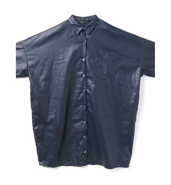 mizuiro ind「mizuiro ind グロッシーワイドハーフスリーブシャツワンピース」|ワンピース|