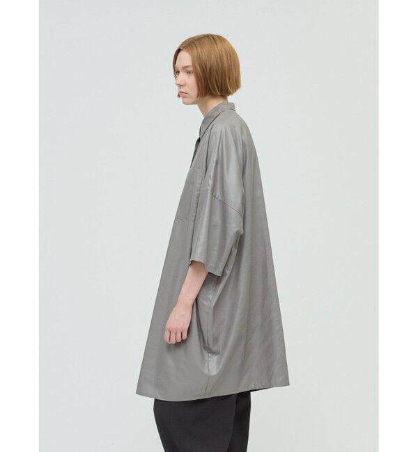 mizuiro ind「mizuiro ind グロッシーワイドハーフスリーブシャツワンピース」|ワンピース|