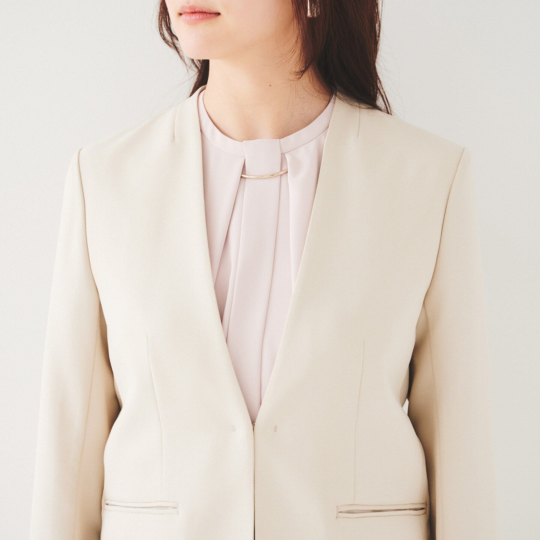 UNTITLED「【セットアップ可能】リネンライク カラーレスジャケット」|ノーカラージャケット|