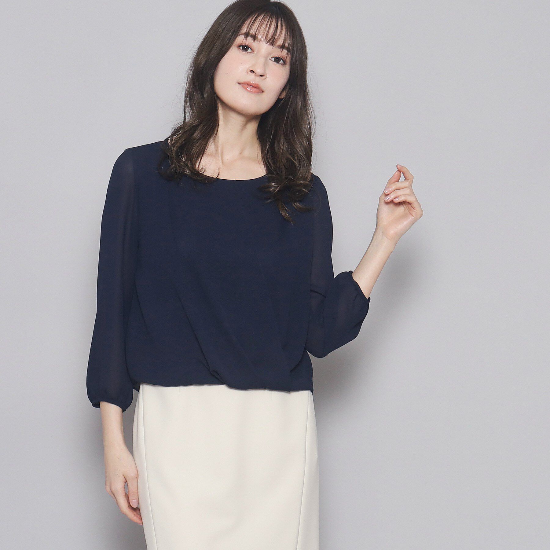 COUP DE CHANCE「【洗える／日本製】ドレープブラウス」|シャツ・ブラウス|ネイビー(094)