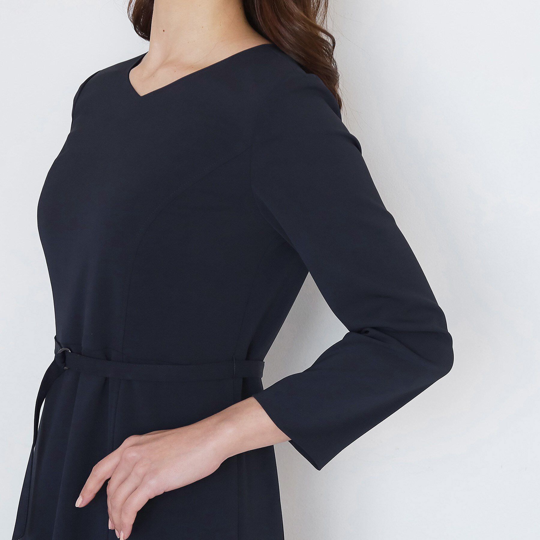 COUP DE CHANCE「【手洗い可／日本製／伸縮性／セットアップ可】共地ベルト付フレアーワンピース」|ワンピース|