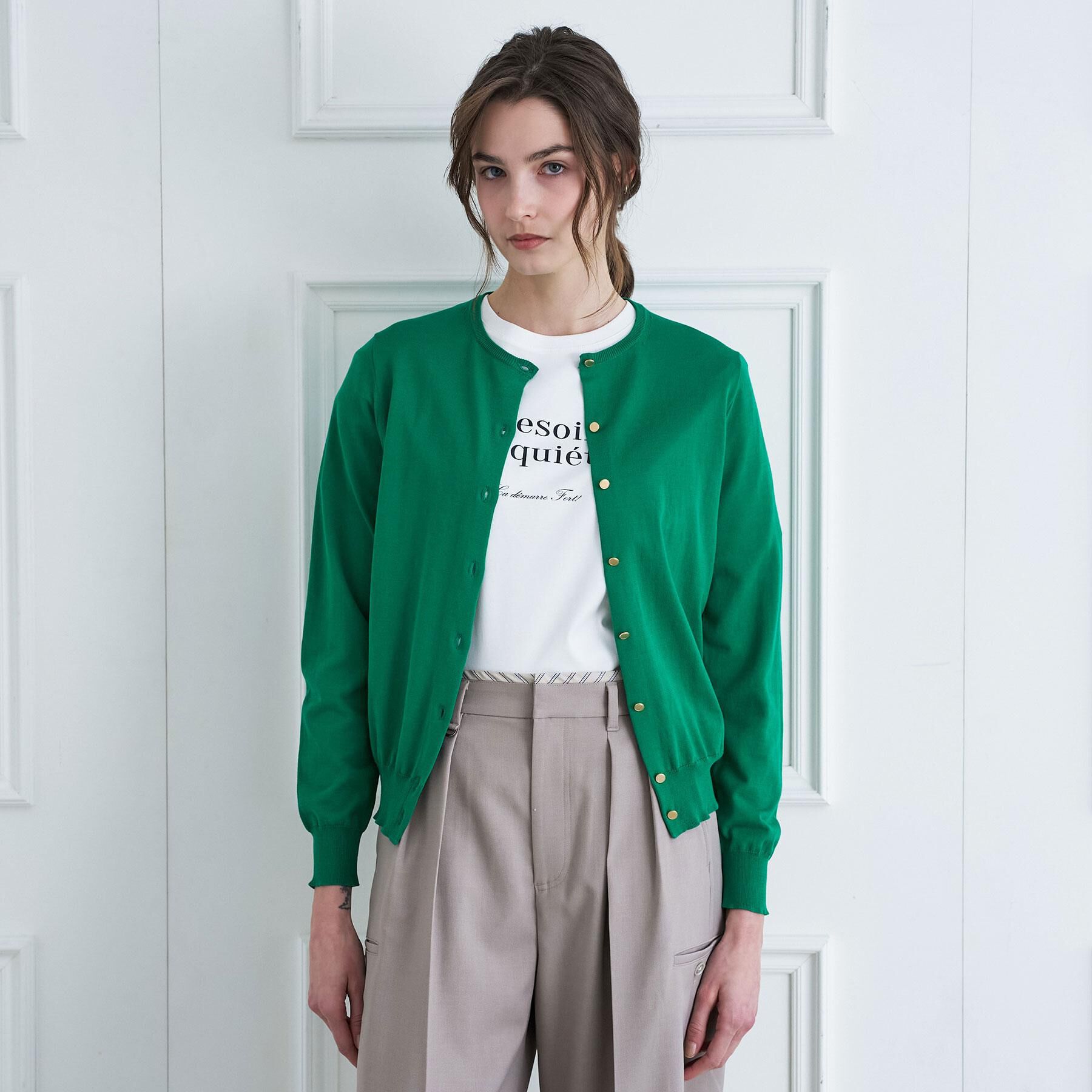 DRESSTERIOR「コットンシルククルーネックカーディガン」|カーディガン|