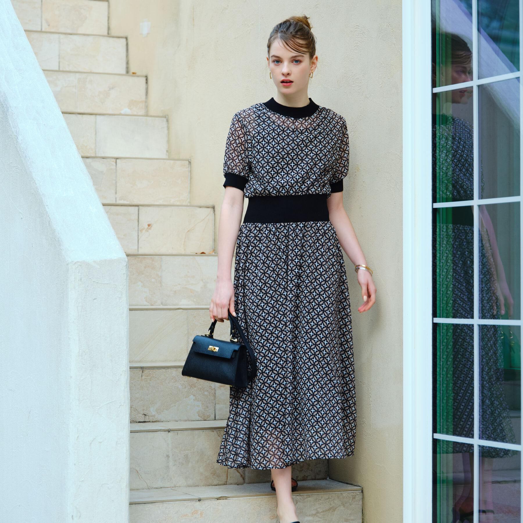 DRESSTERIOR「オーバーラップコンビハーフスリーブワンピース」|ワンピース|ベージュ(152)