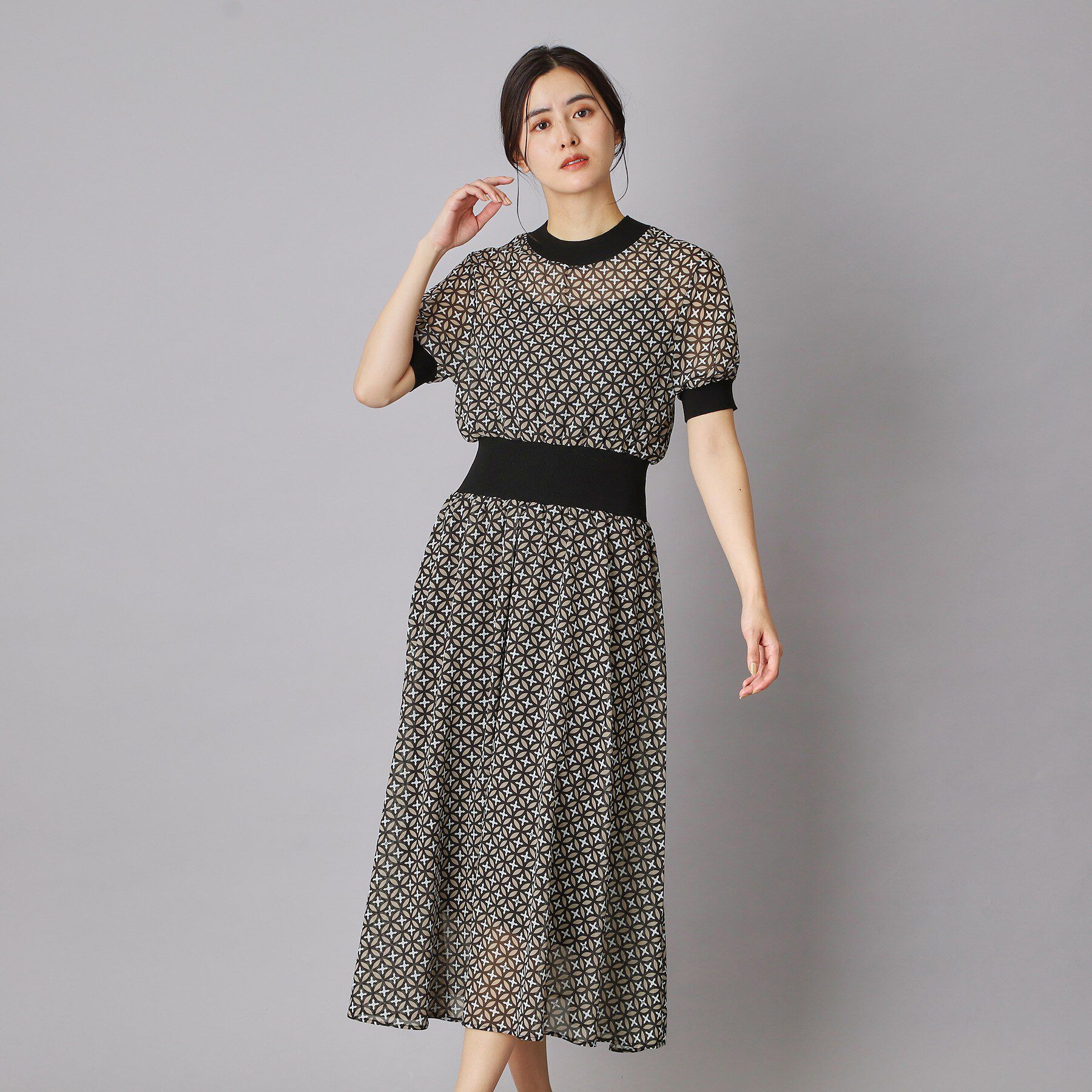 DRESSTERIOR「オーバーラップコンビハーフスリーブワンピース」|ワンピース|