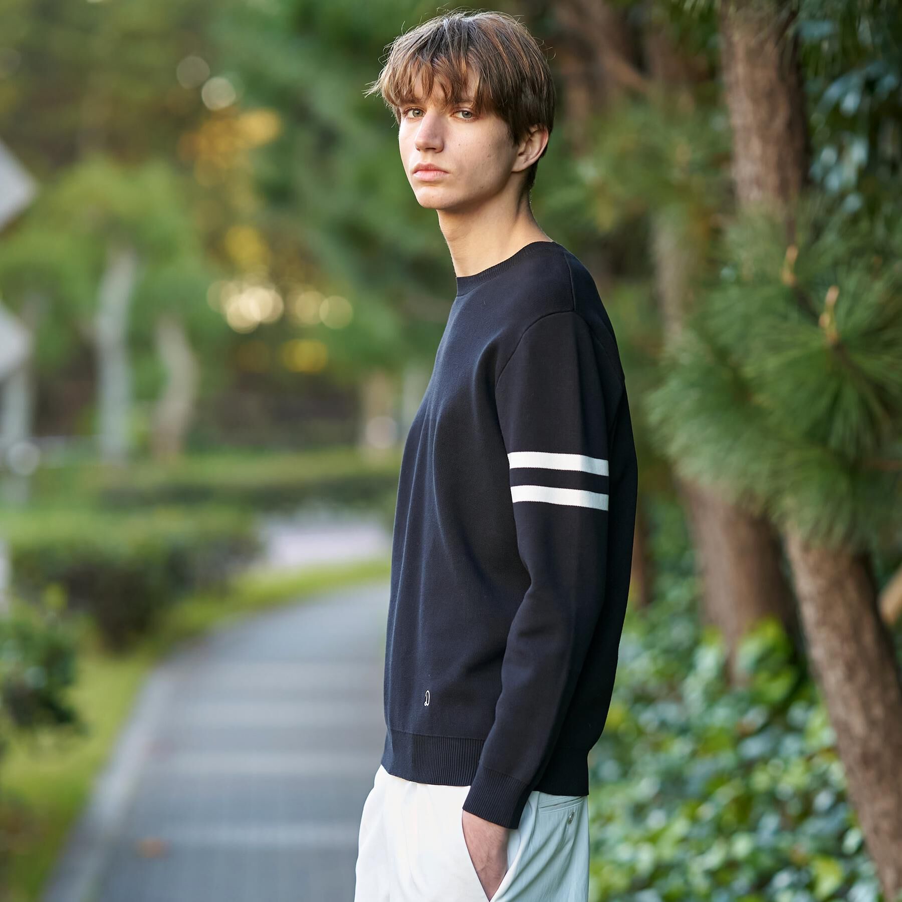 DRESSTERIOR「コットンスムース アームラインクルーネック」|ニット・セーター|