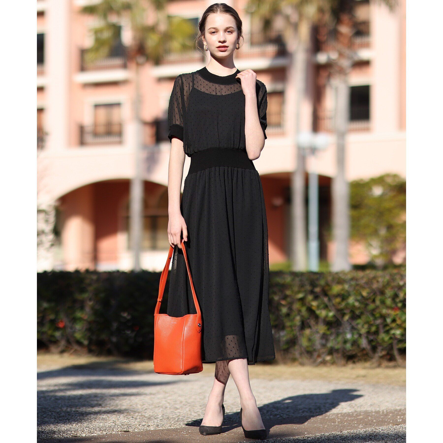 DRESSTERIOR「ドットカットジャカードハーフスリーブ」|ワンピース|