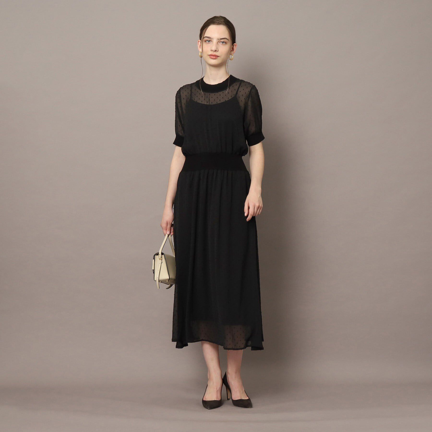 DRESSTERIOR「ドットカットジャカードハーフスリーブ」|ワンピース|