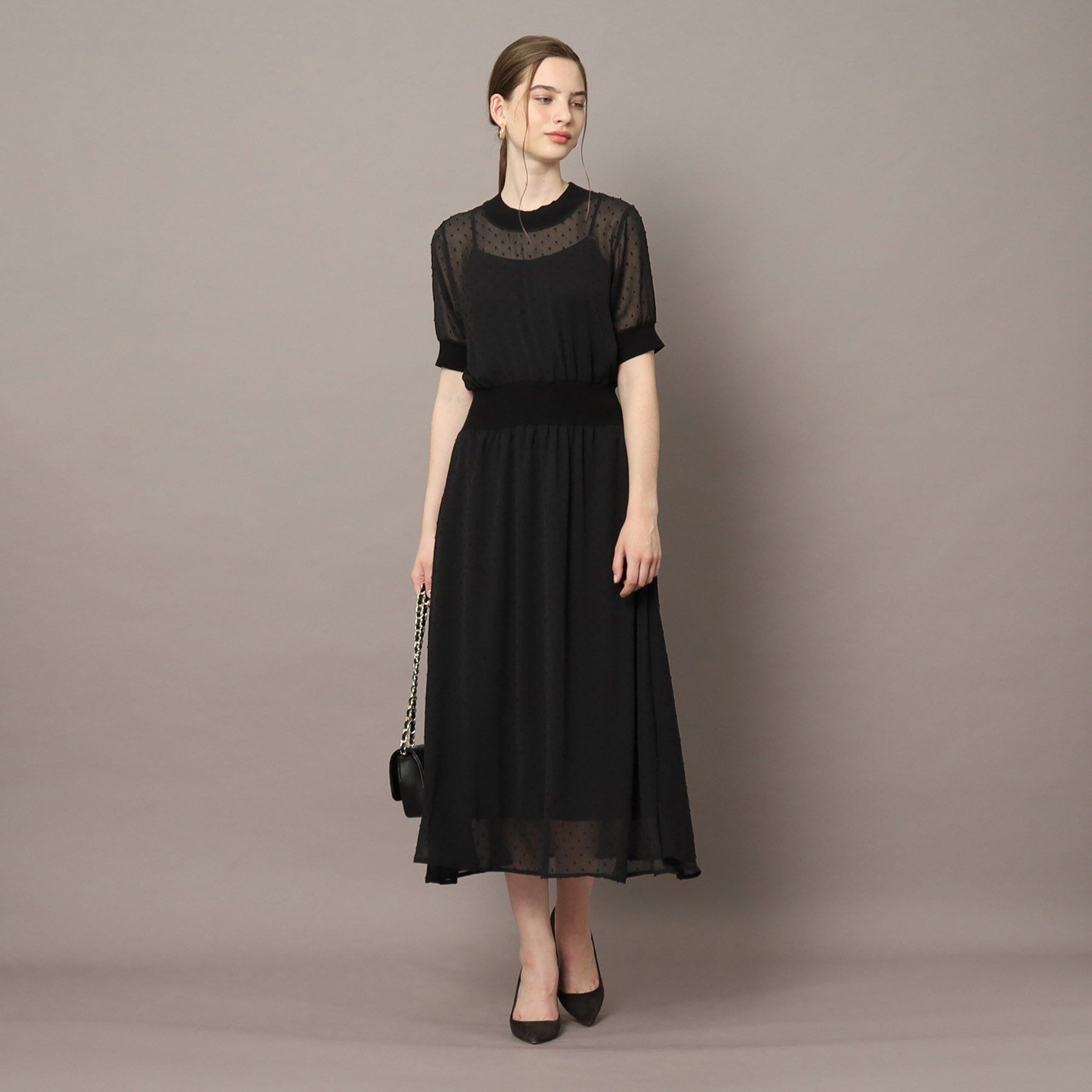 DRESSTERIOR「ドットカットジャカードハーフスリーブ」|ワンピース|