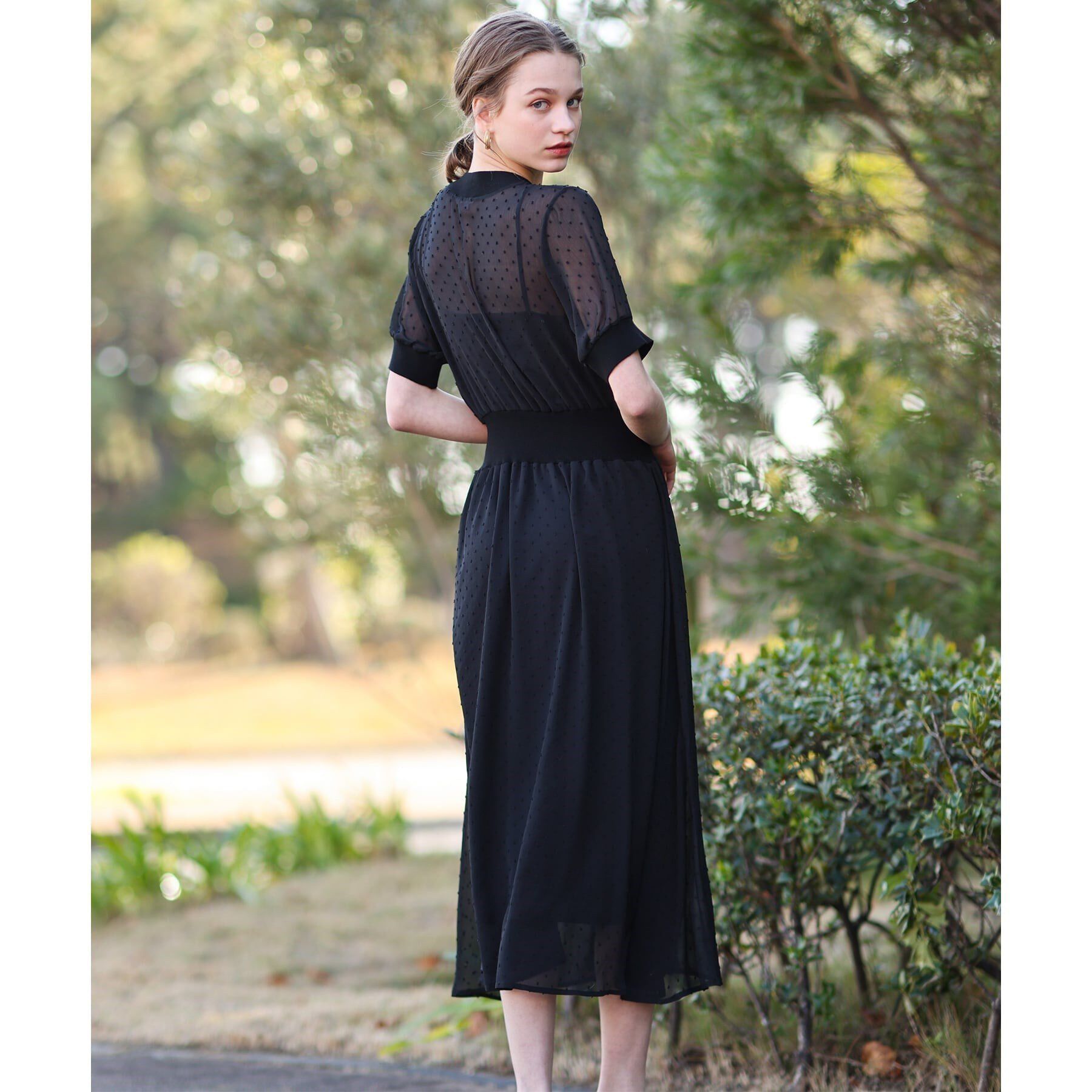 DRESSTERIOR「ドットカットジャカードハーフスリーブ」|ワンピース|