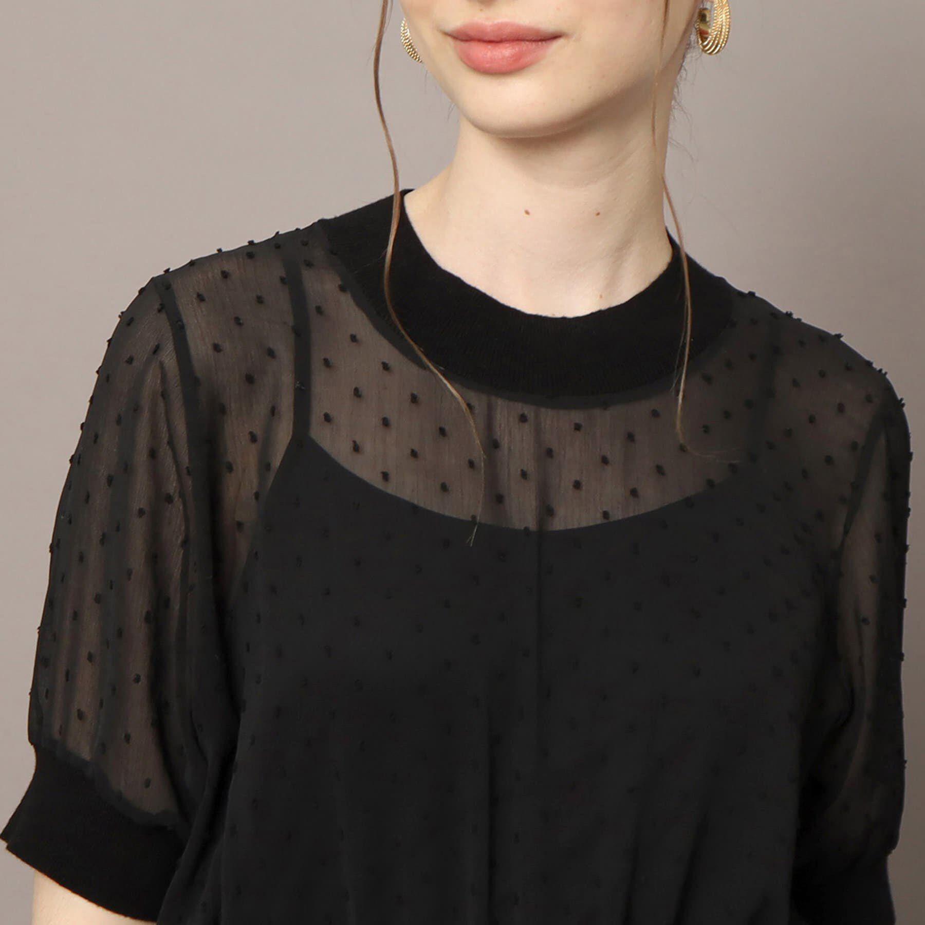 DRESSTERIOR「ドットカットジャカードハーフスリーブ」|ワンピース|