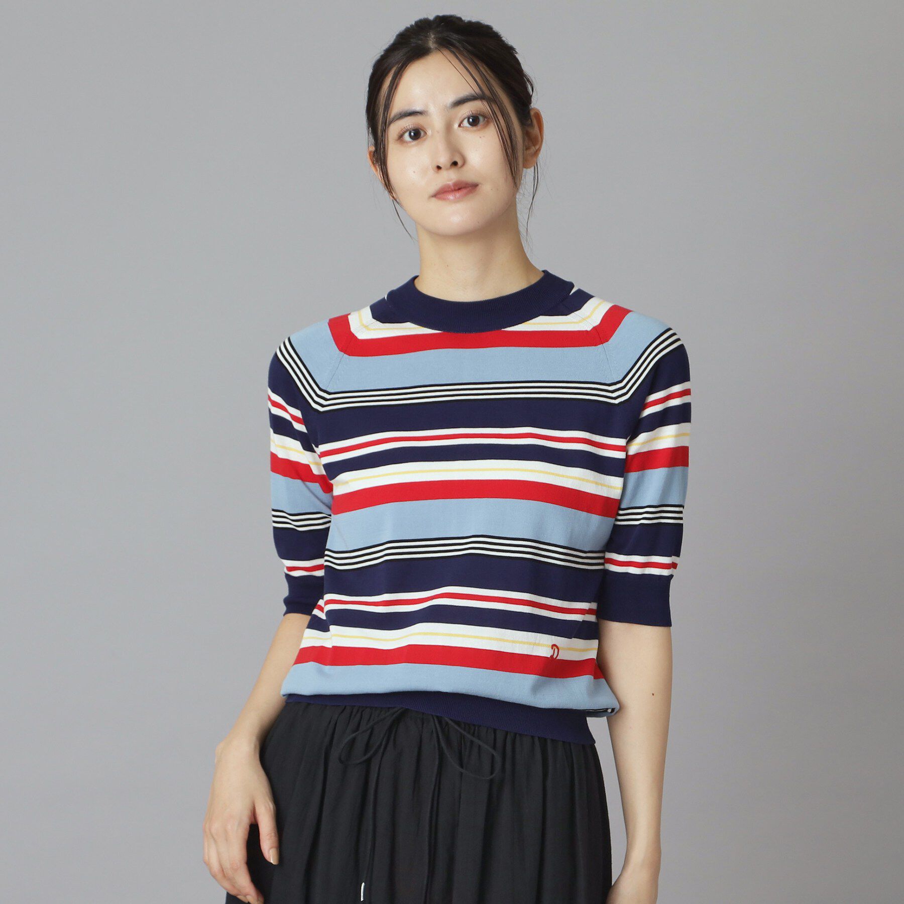 DRESSTERIOR「コットンシルクボーダーハーフスリーブニット」|ニット・セーター|