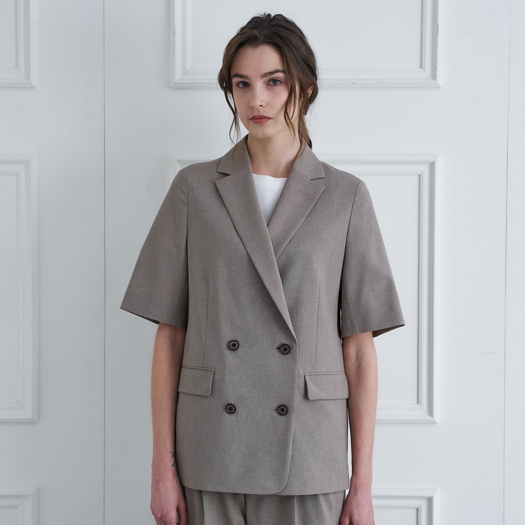 DRESSTERIOR「ウォッシャブルハーフスリーブダブルジャケット」|テーラードジャケット|