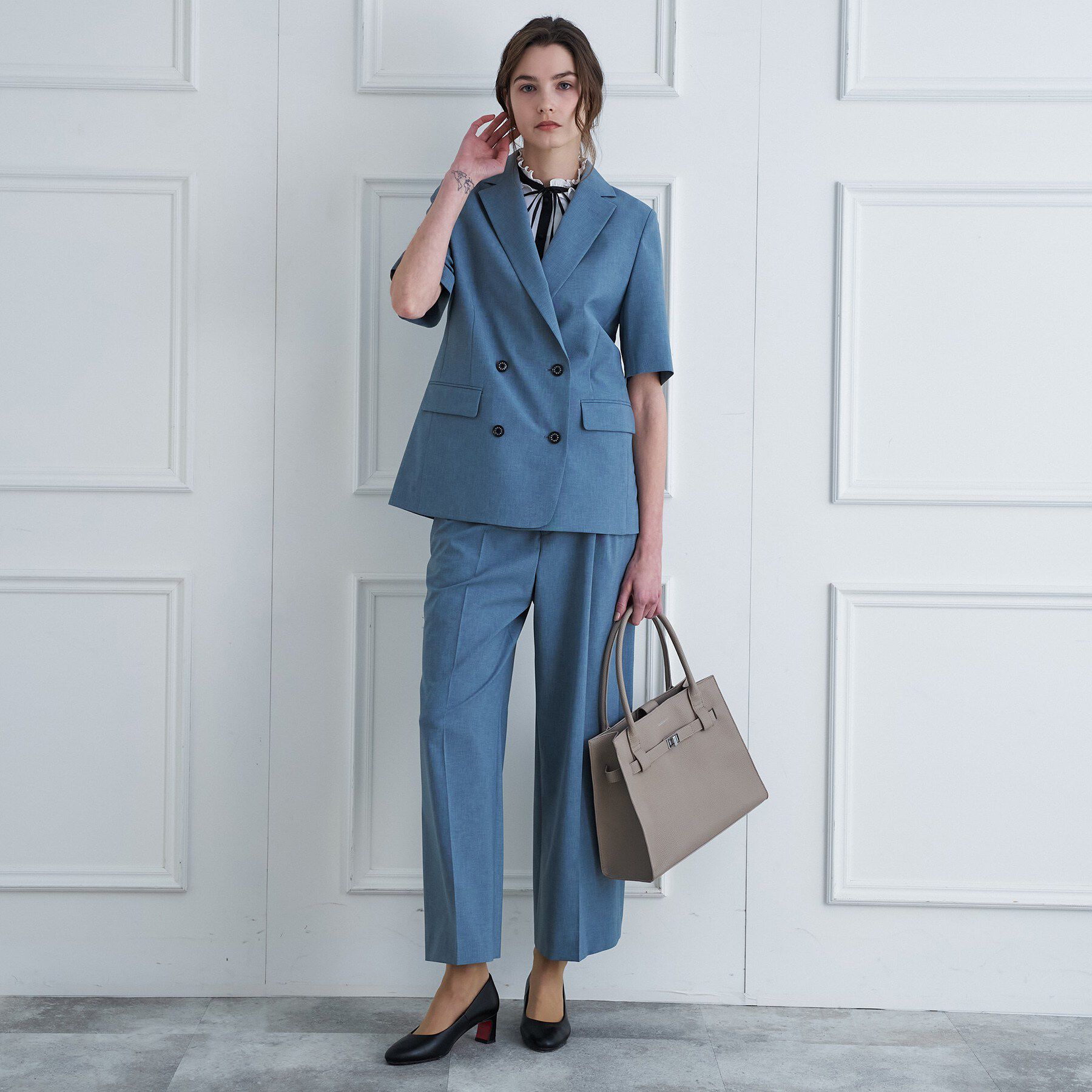 DRESSTERIOR「ウォッシャブルハーフスリーブダブルジャケット」|テーラードジャケット|