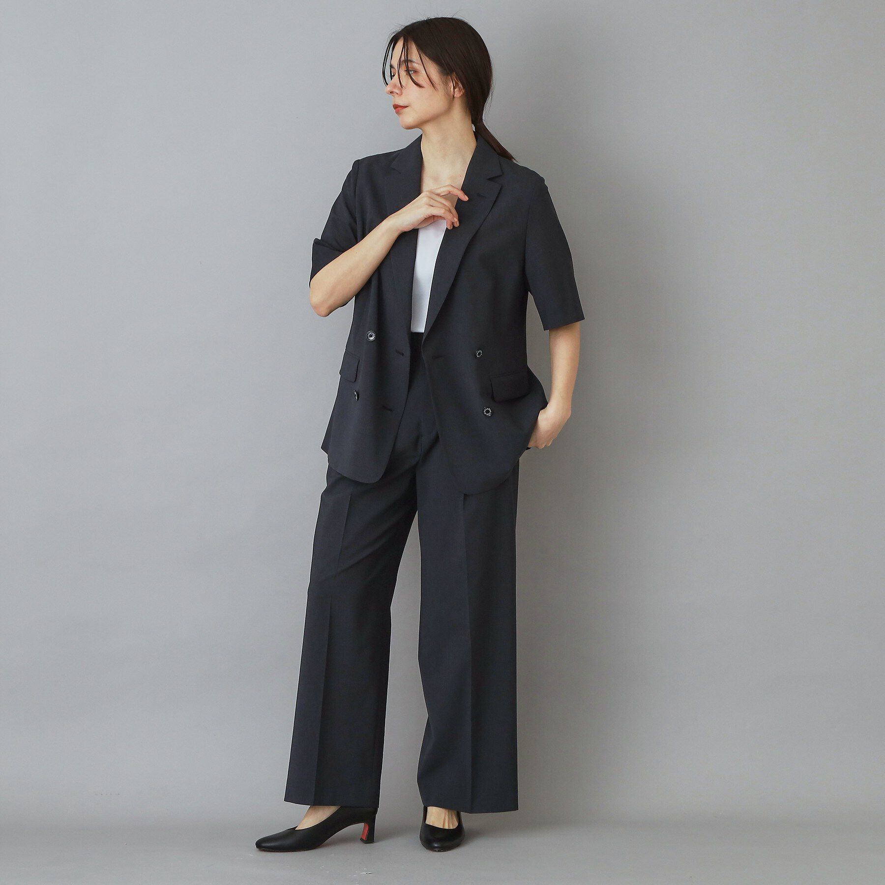 DRESSTERIOR「ウォッシャブルハーフスリーブダブルジャケット」|テーラードジャケット|