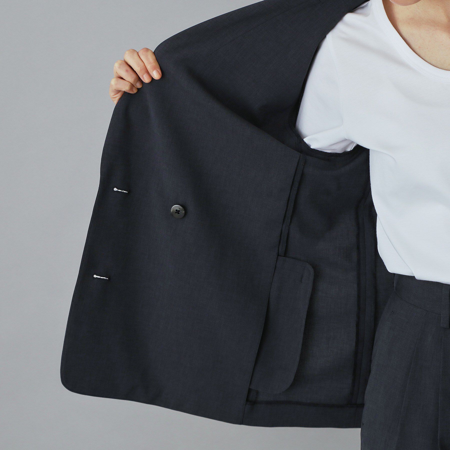 DRESSTERIOR「ウォッシャブルハーフスリーブダブルジャケット」|テーラードジャケット|