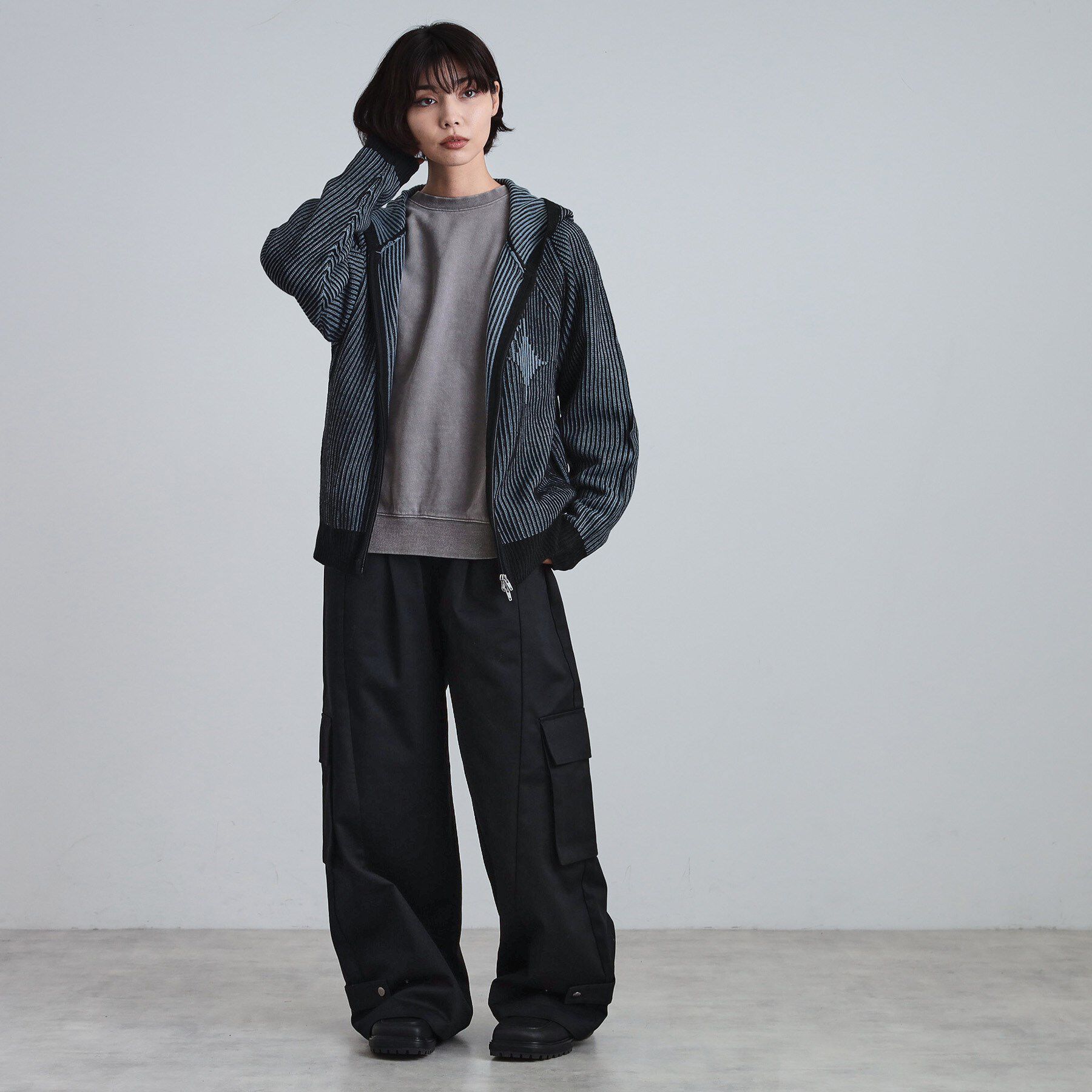 tk.TAKEO KIKUCHI「プレーティングブライトモチーフジップパーカー」|ニット・セーター|