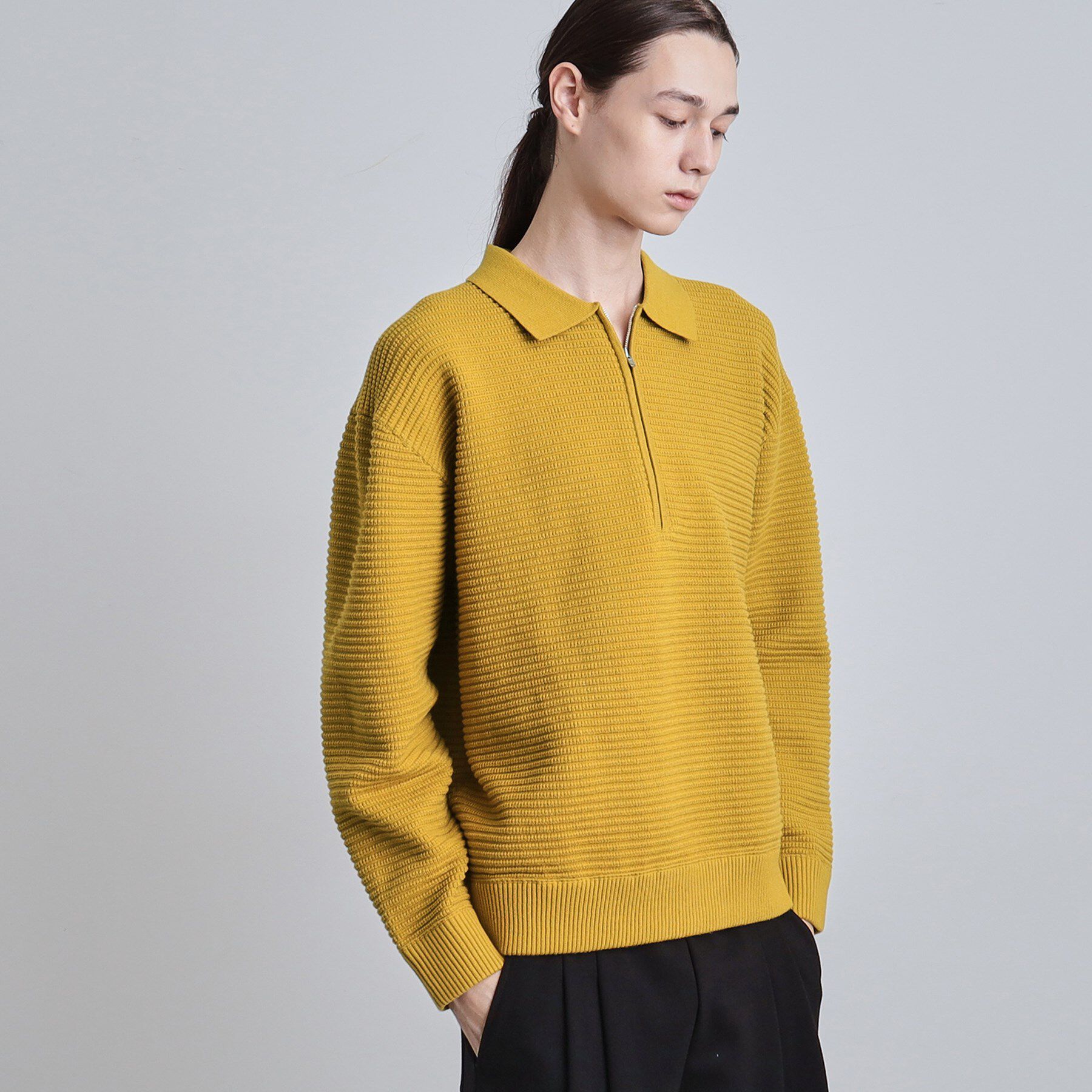 tk.TAKEO KIKUCHI「ハーフジップニットポロシャツ」|ニット・セーター|マスタード(033)