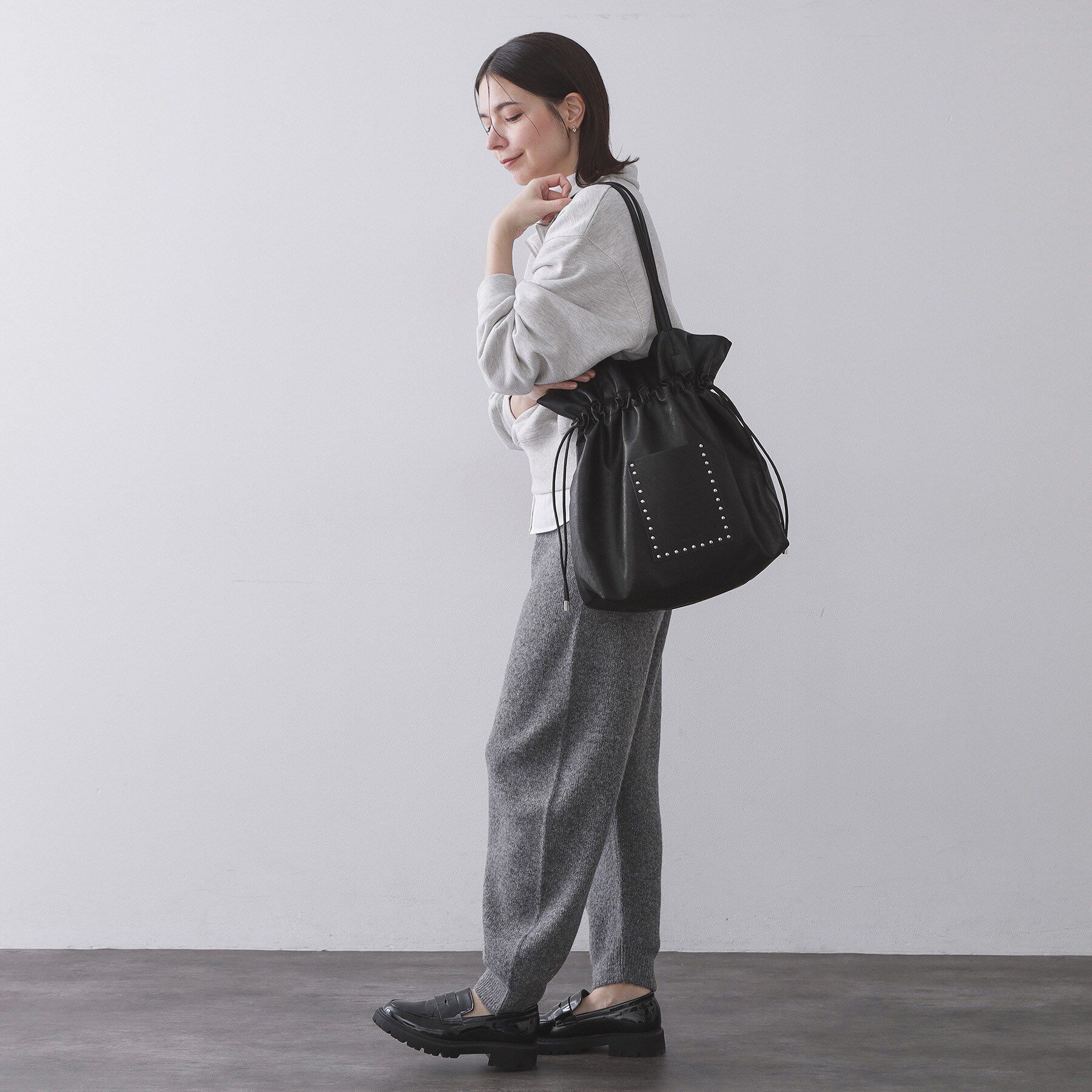 OPAQUE.CLIP「素材アソートドロストデザイン巾着トートバッグ【A4サイズ対応】」|トートバッグ|