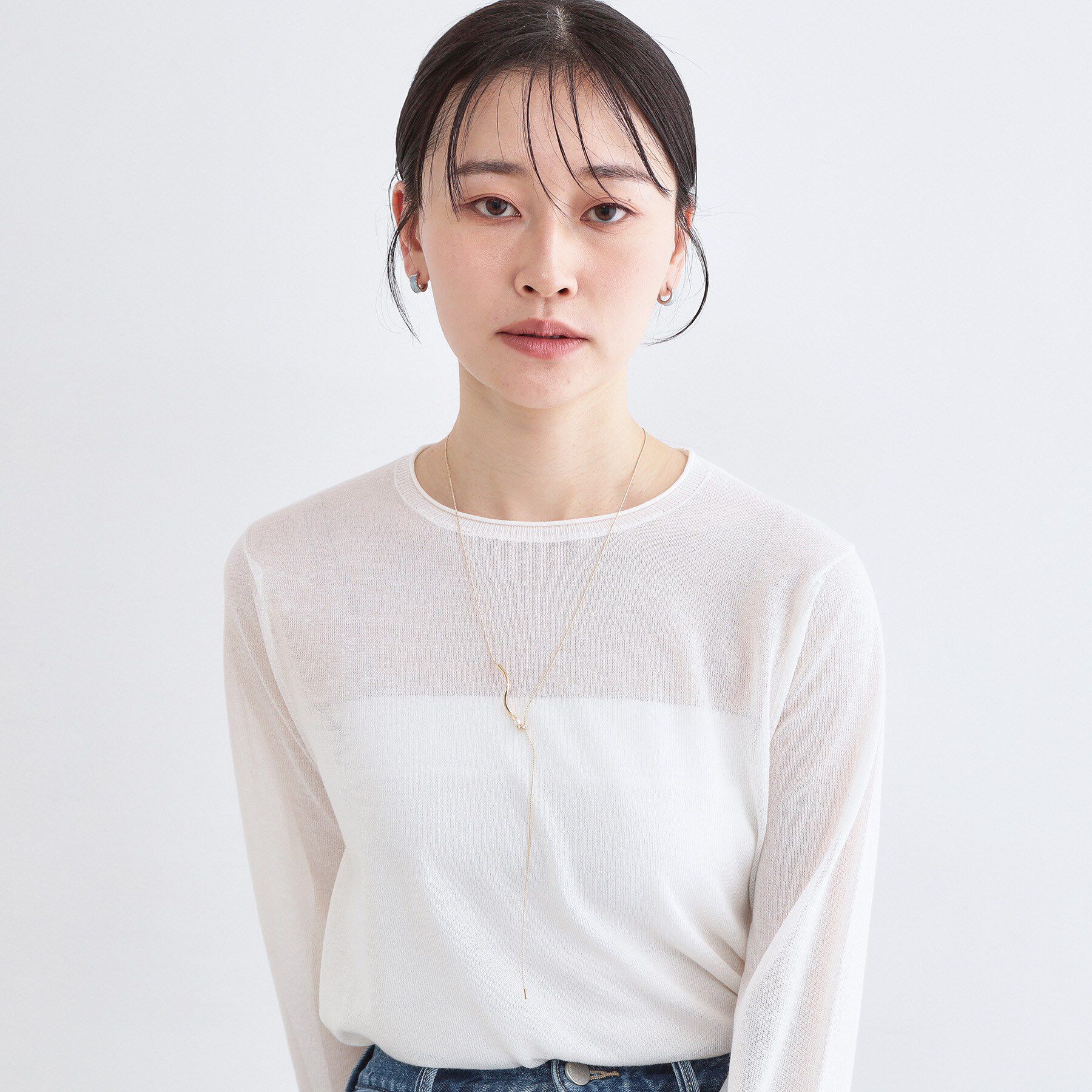 OPAQUE.CLIP「カーブメタル&times;ミニパール調ビジュースライドネックレス」|ネックレス|