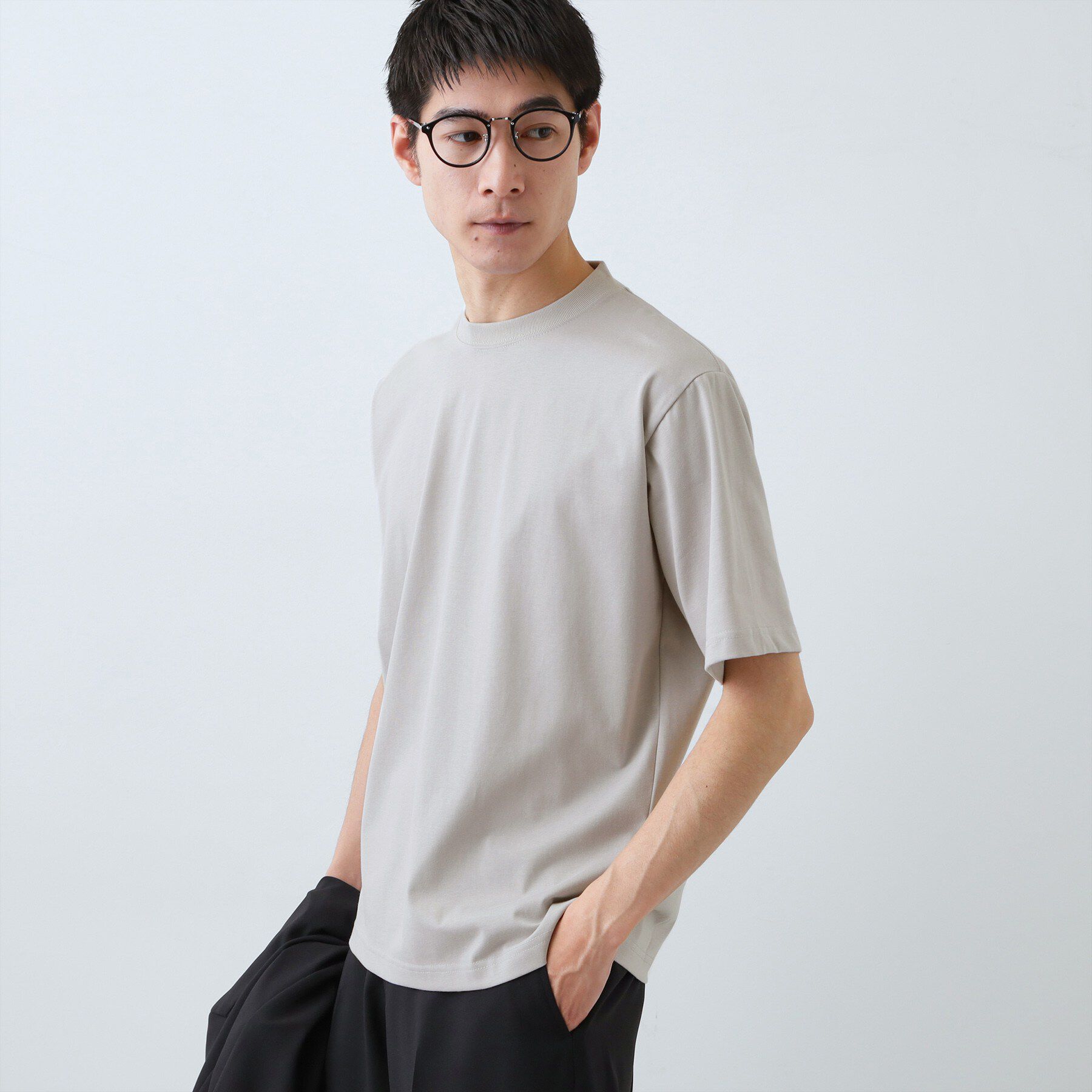 THE SHOP TK「【ジャケットインにもおすすめ】きれいめ半袖Tシャツ 洗濯機OK」|Tシャツ・カットソー|ライトグレー(011