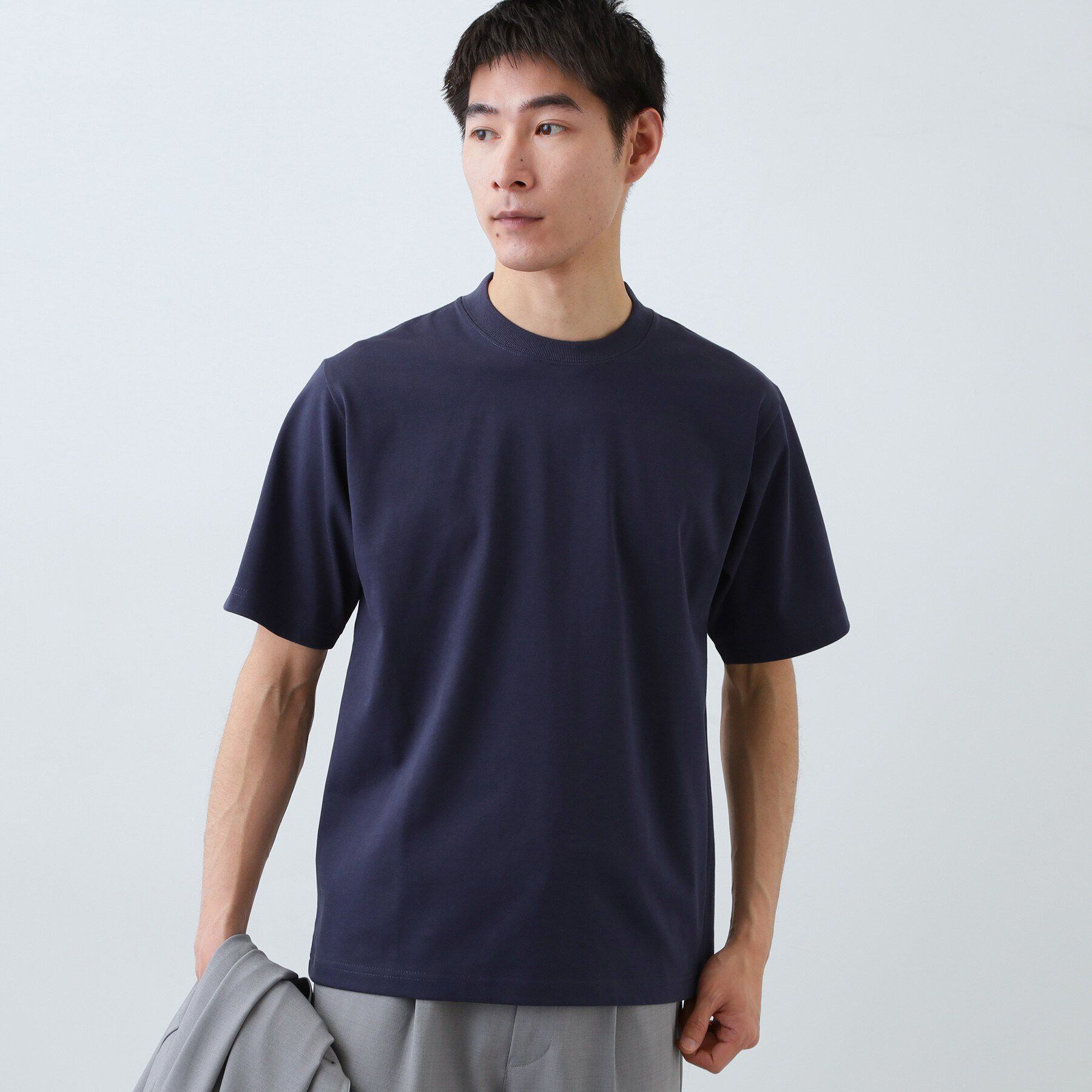 THE SHOP TK「【ジャケットインにもおすすめ】きれいめ半袖Tシャツ 洗濯機OK」|Tシャツ・カットソー|ネイビー(094)